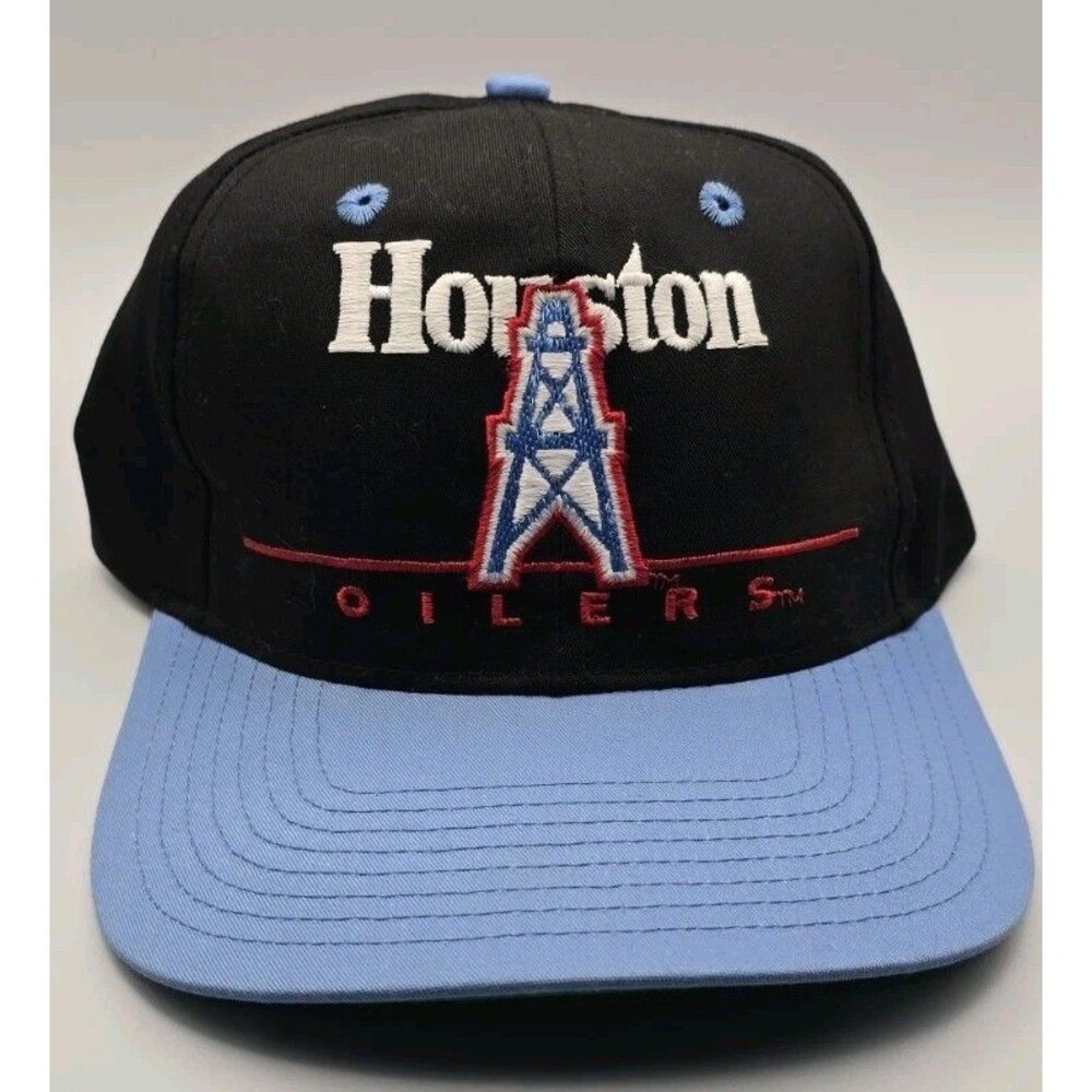 Vintage Houston Oilers Snapback Hat Eastport Team NFL Black Light Blue Green